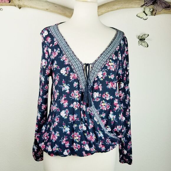 Crave Famous cross front tasseled floral boho top - Picture 1 of 7